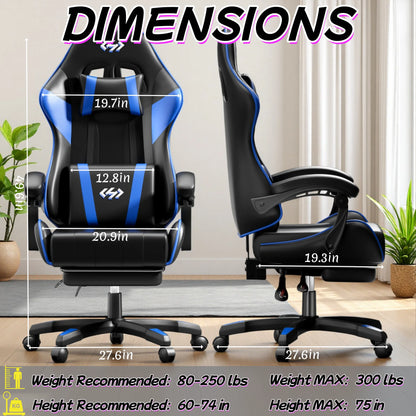Ergonomic Gaming Chair with Footrest and Headrest, Adjustable Computer Office Chair with Reclining Backrest, Comfortable Desk Chair for Adults
