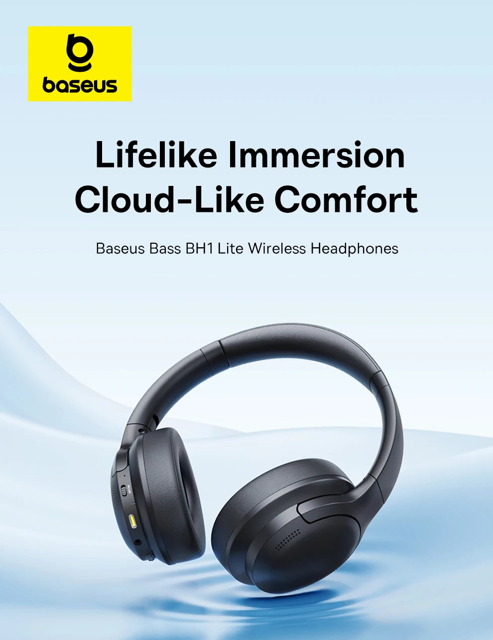 Auriculares inalámbricos Bluetooth 5.3 circumaurales Baseus – Diafragma HiFi de 40mm, auriculares plegables con 70H de reproducción y audio espacial