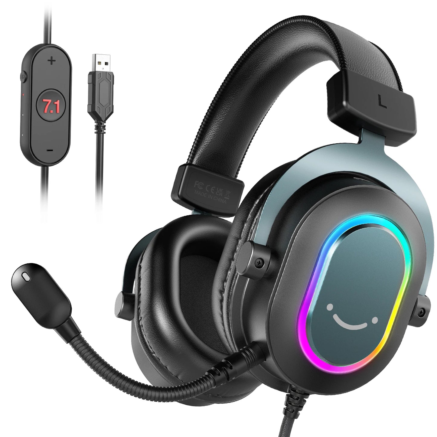Auriculares gaming FIFINE RGB con micrófono – auriculares con cable circumaurales con sonido envolvente 7.1 para PC, PS4 y PS5 con 3 modos de ecualización