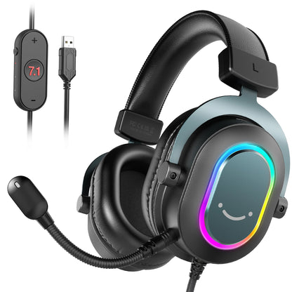 Auriculares gaming FIFINE RGB con micrófono – auriculares con cable circumaurales con sonido envolvente 7.1 para PC, PS4 y PS5 con 3 modos de ecualización