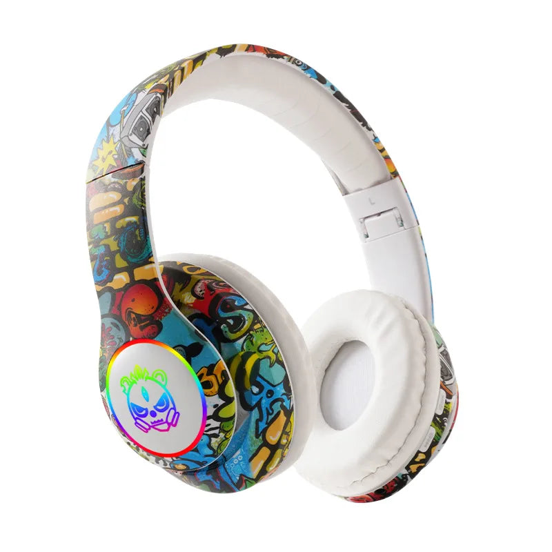 Auriculares gaming Bluetooth inalámbricos New Graffiti LX-8686 con micrófono, luz LED, compatibilidad con tarjeta TF, graves profundos y diseño circumaural para PC, gaming y niños