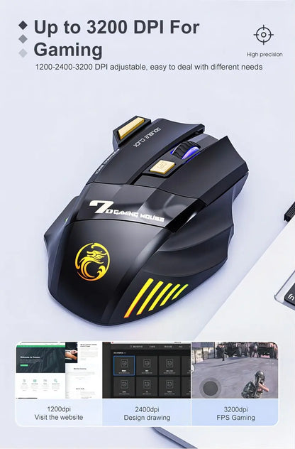 Wireless Bluetooth Mouse Rechargeable RGB Gaming Mouse, Ergonomic Silent Wireless Bluetooth Mouse with 7 Buttons, 3200 DPI Bluetooth Mouse for PC, Laptop & Mac
