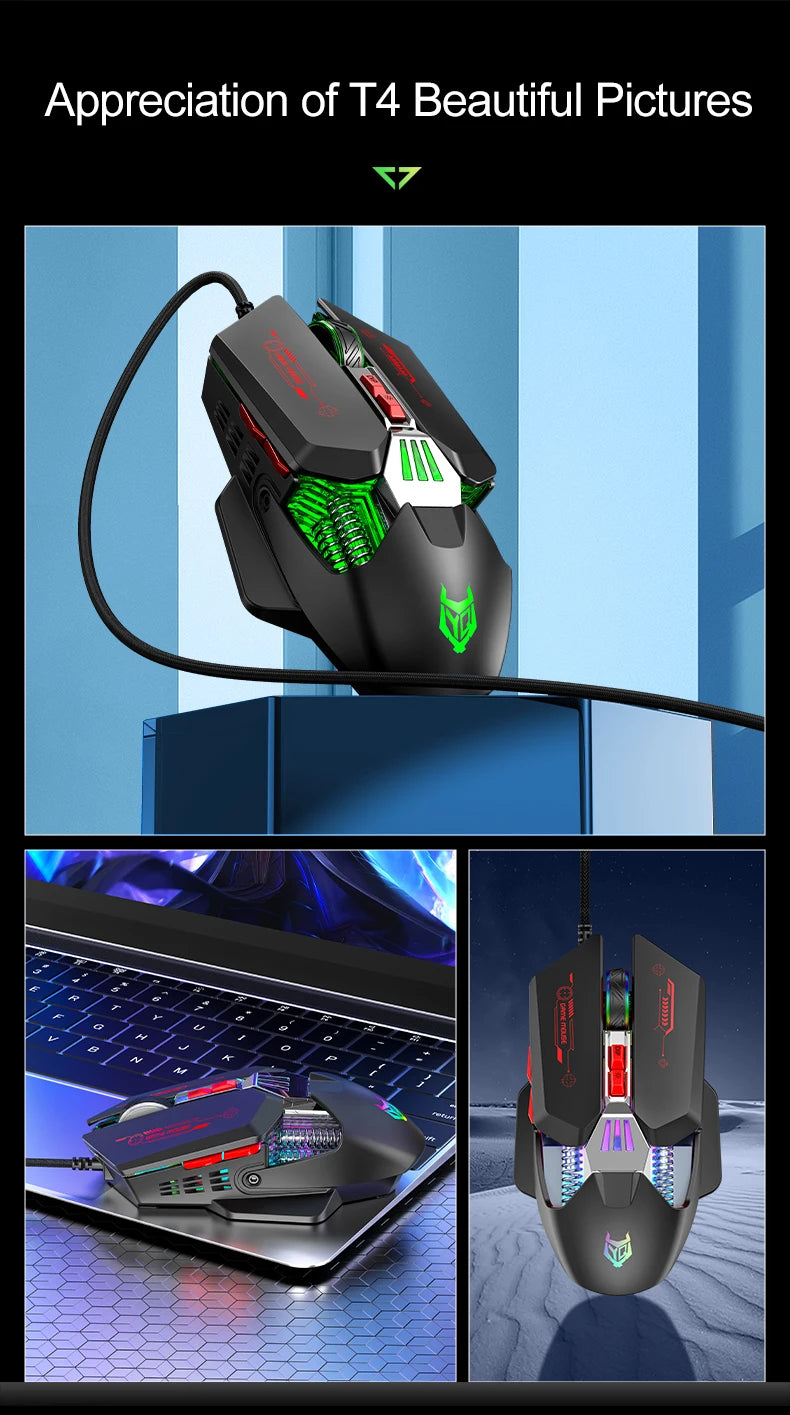 APAYADO T4 Wired Gaming Mouse 12800 DPI RGB Gaming Mouse with 1000Hz Polling Rate, Ultra-Light Cable, 60IPS Precision Mouse for PC & Laptop