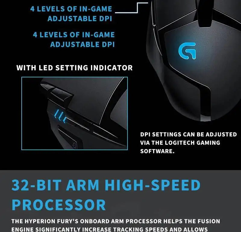 Logitech G402 Wired Gaming Mouse, 4000 DPI Gaming Mouse with 8 Programmable Buttons, 32-Bit ARM Processor, USB Optical Gaming Mouse for PC Gaming & Work