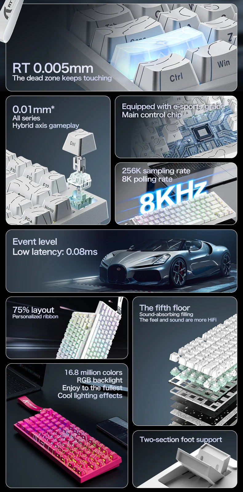 ATTACK SHARK R82 HE Wired 75% Magnetic Keyboard RGB 8000Hz Rapid Trigger 0.005mm Actuation Gaming Keyboard