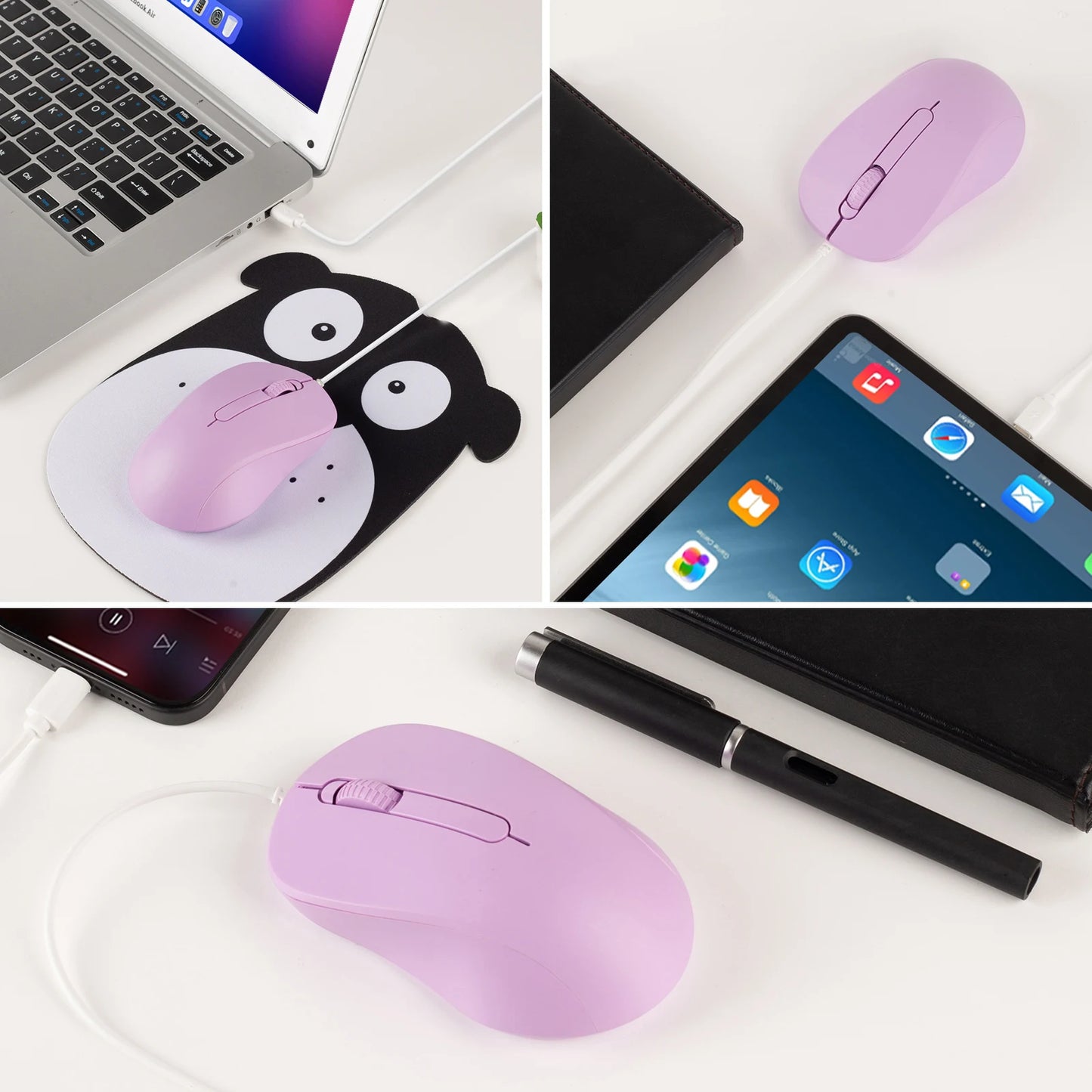 Silent 3D USB-C Wired Mouse, Ergonomic Optical Mouse 1000 DPI for PC, Laptop, MacBook, Tablet & Phone, Silent USB-C Computer Mouse for Windows, macOS & Android