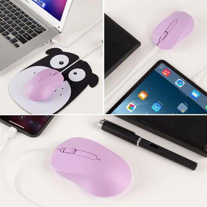 Silent 3D USB-C Wired Mouse, Ergonomic Optical Mouse 1000 DPI for PC, Laptop, MacBook, Tablet & Phone, Silent USB-C Computer Mouse for Windows, macOS & Android
