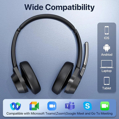 Bluetooth Headset V5.4 Wireless Headphones with Mic, Noise Cancelling Bluetooth Headset for Work, Office Calls, Zoom Meetings, Laptop & Mobile