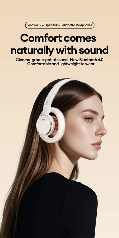 Choice Lenovo Gaming Headset Wireless Bluetooth 6.0 Earphones Foldable Sport Over Ear Headphone with HD Mic Gifts LS116