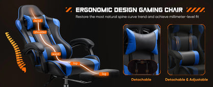 JHK Ergonomic Racing Gaming Chair with Lumbar Support, Adjustable PU Leather Computer Chair, Swivel Office Gaming Chair with Headrest & Armrests