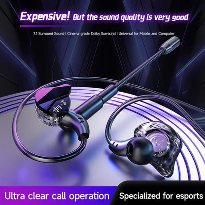 Gaming Earbuds with Dual Microphones, HiFi Stereo Gaming Headset Type-C & 3.5mm Wired In-Ear Earphones, Noise Reduction Gamer Headphones with Mic for Samsung