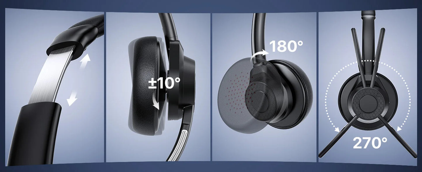 Bluetooth Headset V5.4 Wireless Headphones with Mic, Noise Cancelling Bluetooth Headset for Work, Office Calls, Zoom Meetings, Laptop & Mobile