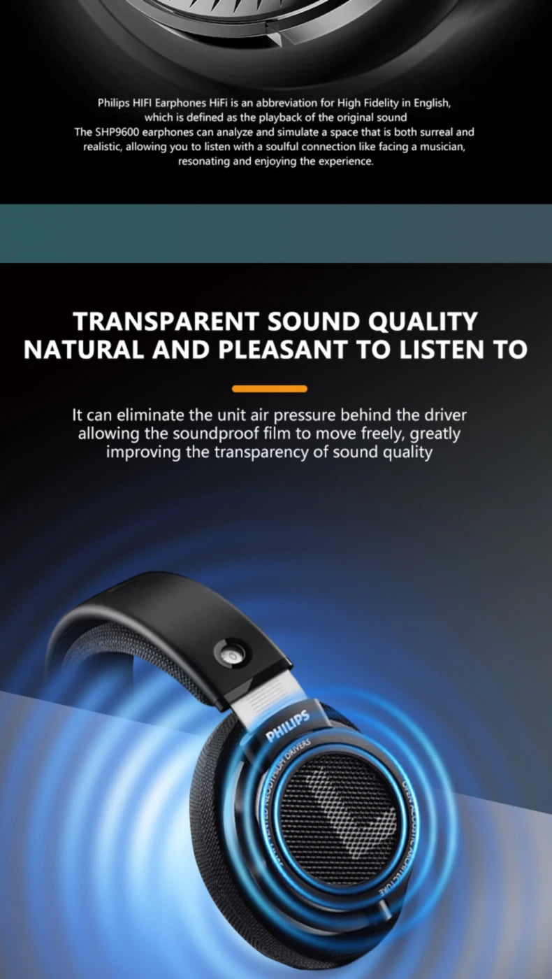 Philips SHP9500 HiFi Wired Headphones Stereo Monitor Gaming Headset with 50mm Dynamic Driver, Professional Audio Earphones for Music & E-Sports