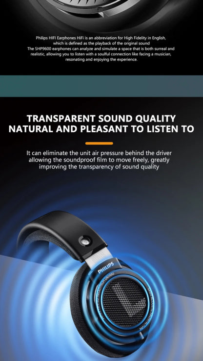 Philips SHP9500 HiFi Wired Headphones Stereo Monitor Gaming Headset with 50mm Dynamic Driver, Professional Audio Earphones for Music & E-Sports
