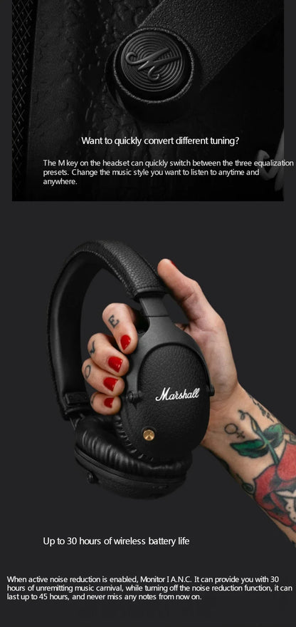 Marshall MONITOR II A.N.C. Wireless Noise Cancelling Headphones – Premium Bluetooth Over-Ear Headset with Deep Bass, Microphone & Gaming Audio