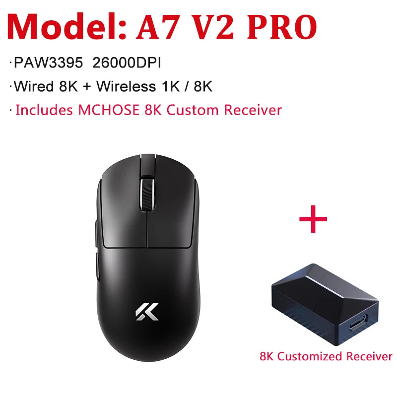 MCHOSE A7 V2 Ultra / Pro kevyt langaton pelihiiri Dual 8000Hz PAW3950 TI 42000DPI PC-e-urheilupelaajille