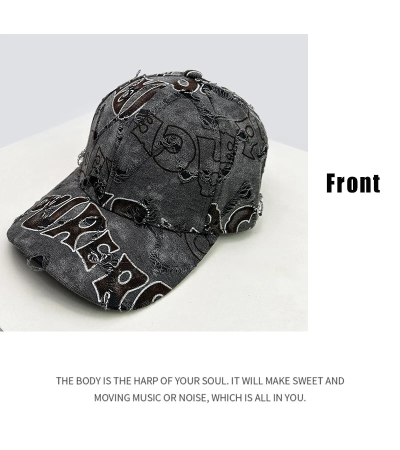 New Unisex American Vintage Letter Personal Baseball Hats Breathable Broken Style Sunshade Peaked Caps Versatile Fashion Street