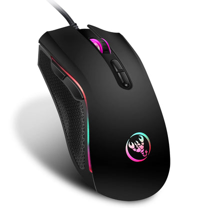 Populärt val HXSJ A869 optisk ergonomisk RGB-gamingmus i ABS med trådbunden anslutning och 4-nivåers upplösningsjustering för laptop och PC