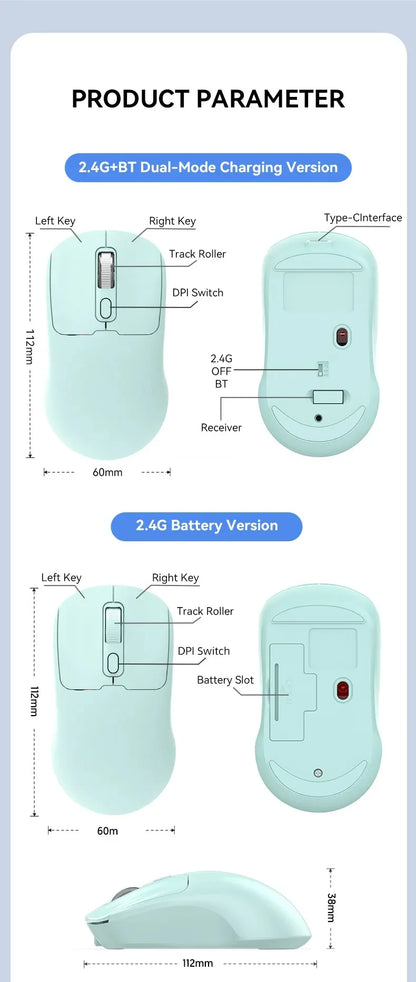 Ποντίκι Bluetooth 5.4 2.4G, ασύρματο ποντίκι διπλής λειτουργίας, αθόρυβο ποντίκι, επαναφορτιζόμενο gaming ποντίκι για PC, υπολογιστή, laptop και Macbook