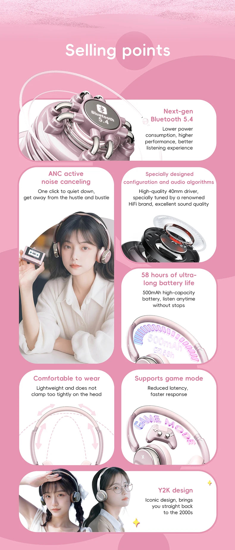 FiiO ANYTIME Bluetooth 5.4 Wireless Headphones with Noise Cancelling, Hi-Res Audio Over-Ear Bluetooth Headphones with Mic, Premium Wireless Earphones
