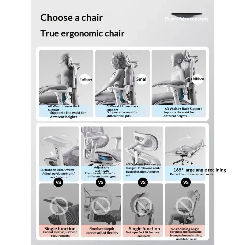 Ergonomic Mesh Office Chair with Adjustable Lumbar Support, Reclining Headrest, Swivel Design, Rolling Casters, Comfortable Home Office & Gaming Chair