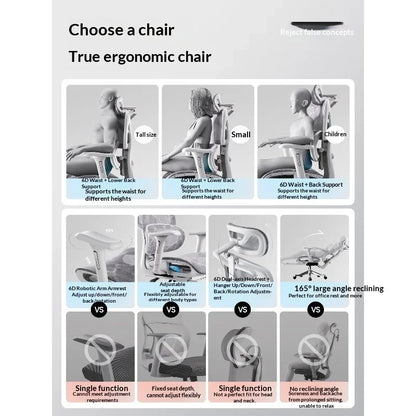 Ergonomic Mesh Office Chair with Adjustable Lumbar Support, Reclining Headrest, Swivel Design, Rolling Casters, Comfortable Home Office & Gaming Chair