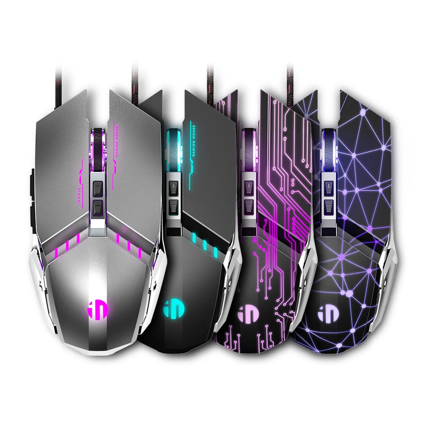 INPHIC W2 Gaming Mouse 8800 DPI Wired USB Optical Mouse with 6 Programmable Buttons, Silent Click, Ergonomic Design & RGB Breathing Light