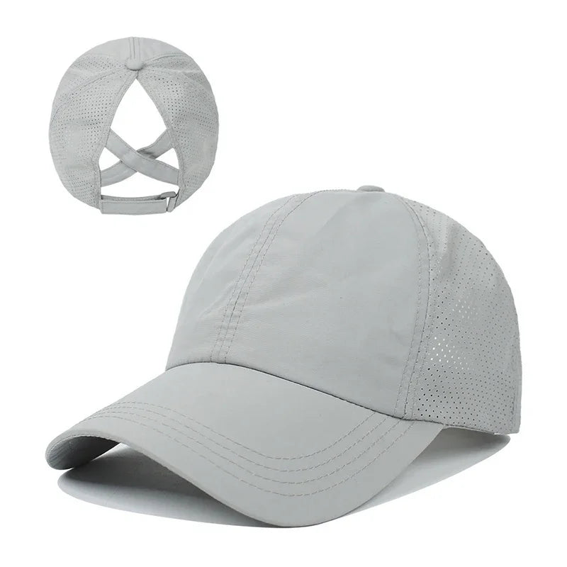 Women Summer Baseball Cap Solid Color Cross Ponytail Hat Quick-Drying Half-Hollow Men Caps Golf Wear Sport Leisure Hat 6 Colors