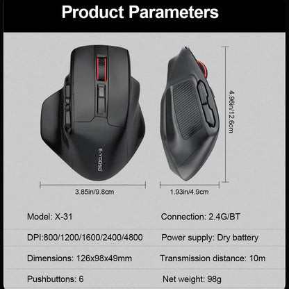 E-YOOSO X-31 Pro USB-gamingmus, stor, med Bluetooth-stöd, 2.4G trådlös, PAW3212, 4800 DPI, för gamers, dator, laptop och PC