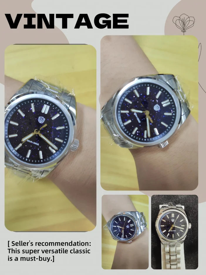 Watchdives WD0003B ‌Aventurine Dial Watch VH31 Quartz Movement Sapphire Crystal Luminous 100m Waterproof 36mm Vintage Watches