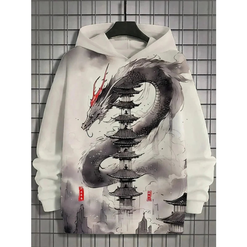 3D Printed Waves Noodles Hoodie For Men Cool Wolf Pattern Long Sleeve Tops Casual Sweatshirt Harajuku Pullover Loose Hoodies