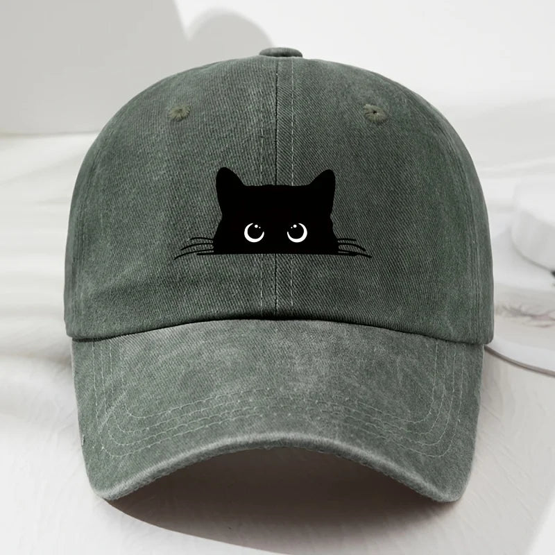 Cappellino da baseball con stampa gatto nero, modello retrò da uomo e da donna, cappellino alla moda per attività all’aperto con visiera regolabile, adatto alla pesca sportiva