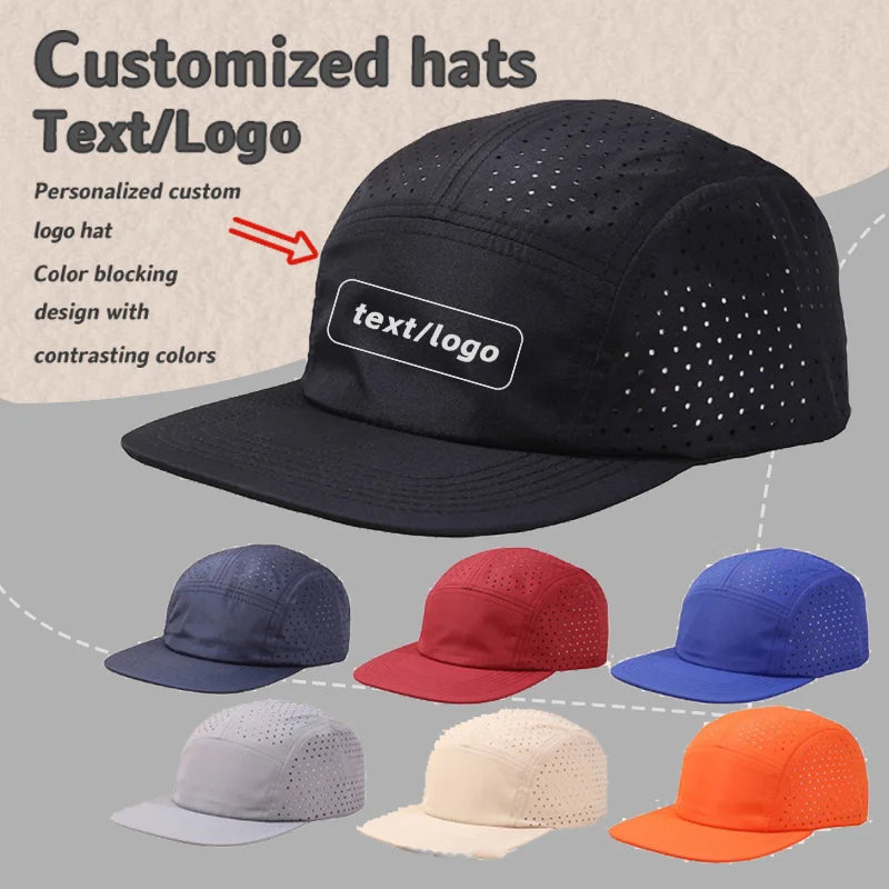Șapcă de baseball cu cinci panouri, culoare solidă, cu logo personalizat, uscare rapidă, pentru bărbați și femei, din plasă respirabilă, pentru camping, sport și skateboard