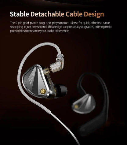 KZ Decet  Adjustable Earphones 10 Unit Upgraded Drive Earbuds Hifi Music Replaceable Cable 3D Printing Design 2PIN Cable