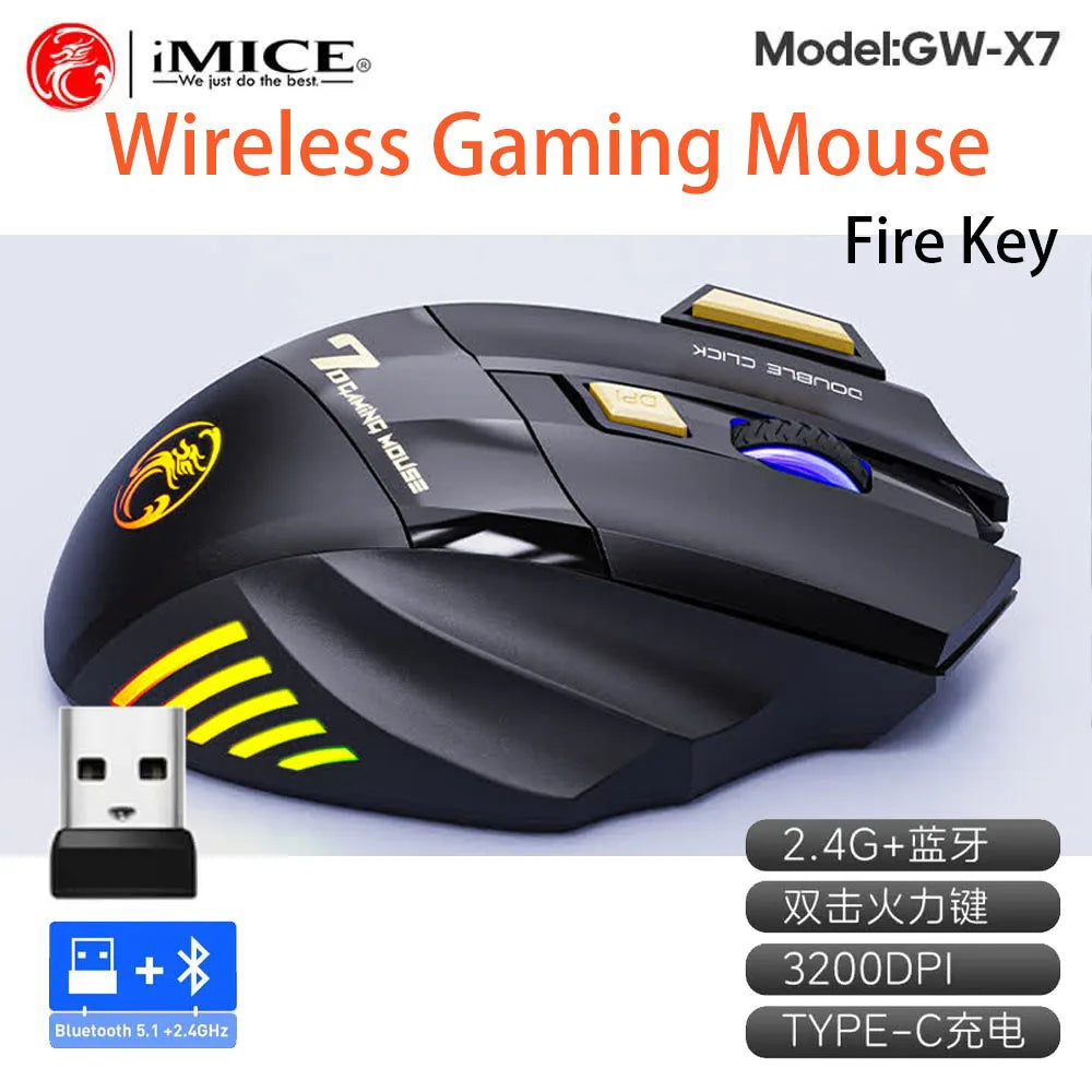 Wireless Bluetooth Rechargeable Gaming Mouse with RGB Backlight, Ergonomic Silent Computer Mouse, 7 Keys, Adjustable DPI for PC Laptop