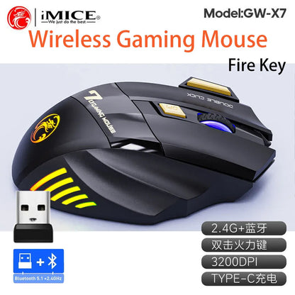Wireless Bluetooth Rechargeable Gaming Mouse with RGB Backlight, Ergonomic Silent Computer Mouse, 7 Keys, Adjustable DPI for PC Laptop