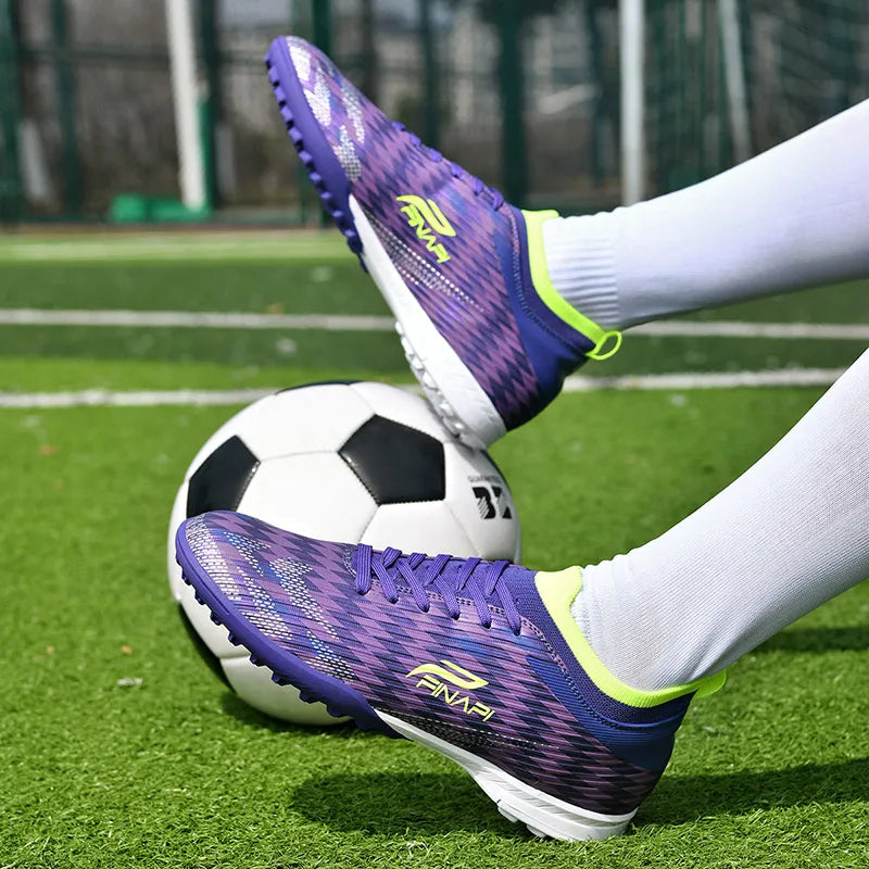 Ghete de fotbal pentru bărbați, de înaltă calitate, crampoane pentru meci, model popular pentru interior și exterior, teren cu iarbă, futsal, ghete high-top antiderapante