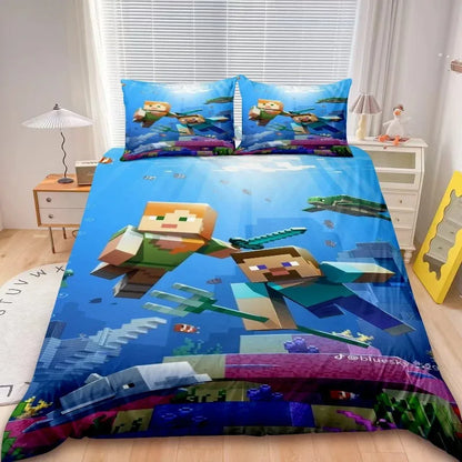 Kids Minecraft 2/3pcs Duvet Cover Set Game My World Bedding Set Comforter Cover Boys Kids for Bedroom Decor Gifts