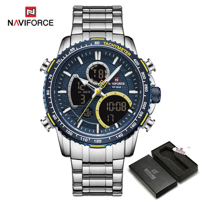 Relógio desportivo para homem NAVIFORCE – Relógio de pulso de luxo original em aço inoxidável, modelo militar estanque com duplo visor