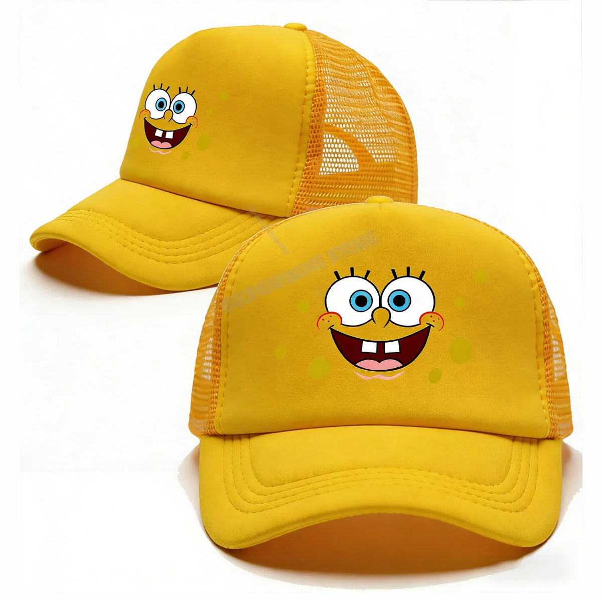 Cappellino da baseball Spongebob per bambini e adulti, cappellino in rete con emoticon, cappellino con visiera kawaii, giallo, cappellino estivo in stile anime, accessori per ragazze e ragazzi, regalo