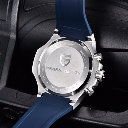 PAGANI DESIGN PD-YS032 Men's Quartz Watch 44mm Japan VK64 Movt Stainless Steel Case Rubber Strap Sapphire Glass 100M Waterproof