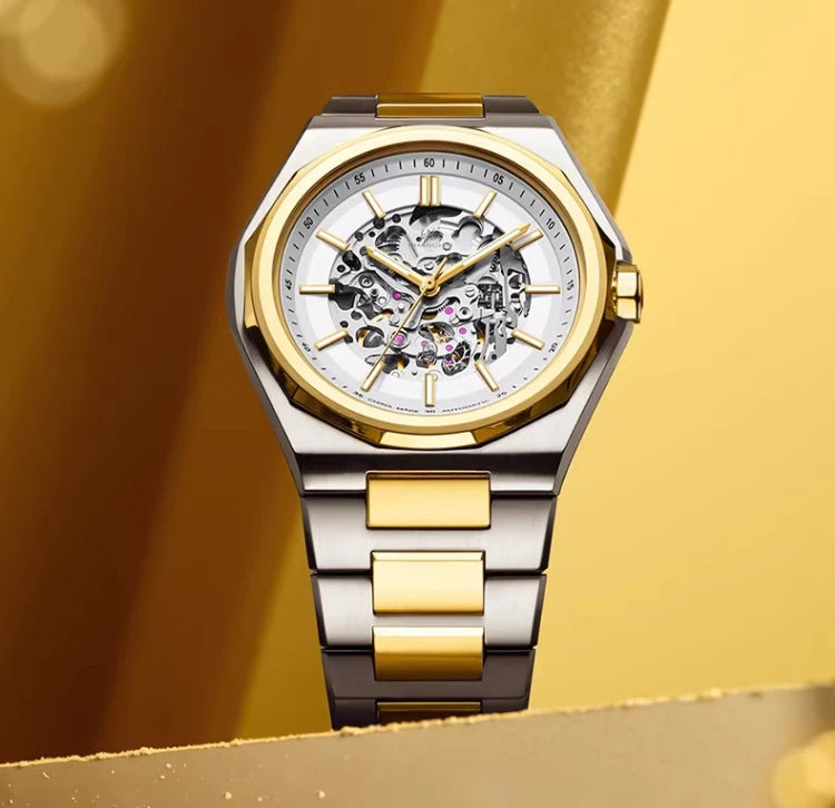 Shanghai Watch Dual Skeletonized Automatic Mechanical Watches 41mm Luminous Sapphire Men's Wristwatch 316L Stainless Steel S8008