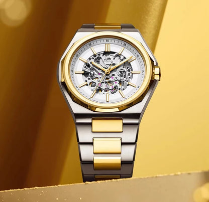Shanghai Watch Dual Skeletonized Automatic Mechanical Watches 41mm Luminous Sapphire Men's Wristwatch 316L Stainless Steel S8008