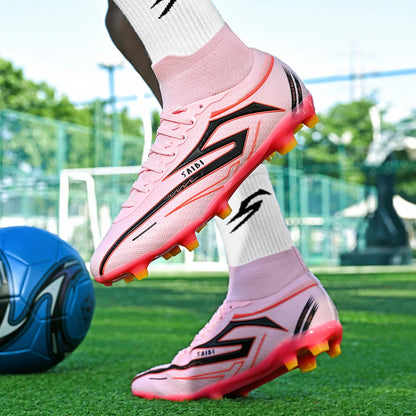 Chaussures de football AG/FG pour enfants et jeunes, chaussures d'entraînement, tige en tissu PU, semelle en TPU, antidérapantes, résistantes à l'usure, pour terrain de sport en herbe naturelle