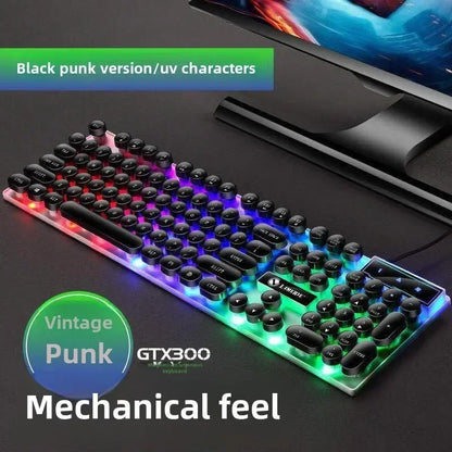 Mechanical Gaming Keyboard USB Wired 104-Key Gaming Keyboard for PC, Laptop & Desktop, Steampunk English Keyboard for Gaming, Office & Typing