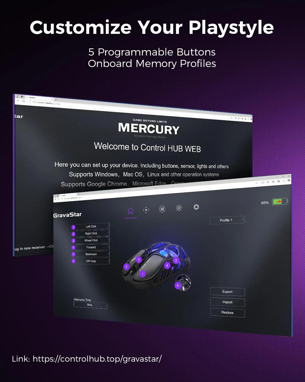 GravaStar Mercury X Ασύρματο Gaming Ποντίκι – Αισθητήρας PAW 3950 32,000 DPI, Ρυθμός Αναφοράς 1000Hz, Μόνο 49g, Κοίλο F από Κράμα Μαγνησίου