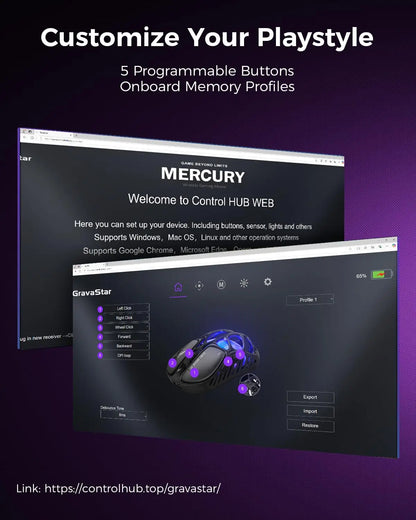 GravaStar Mercury X Ασύρματο Gaming Ποντίκι – Αισθητήρας PAW 3950 32,000 DPI, Ρυθμός Αναφοράς 1000Hz, Μόνο 49g, Κοίλο F από Κράμα Μαγνησίου