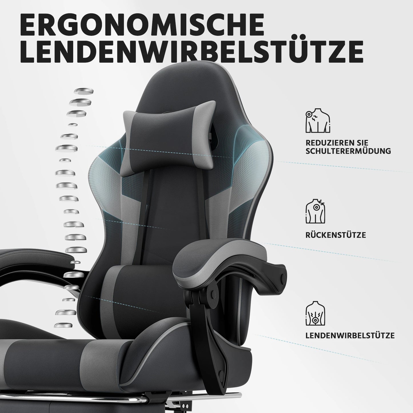 Comanlai Gaming Chair with Footrest Ergonomic High Back Gaming Chair, Adjustable Headrest & Lumbar Support, PU Leather Swivel Computer Gaming Chair for Office & Home