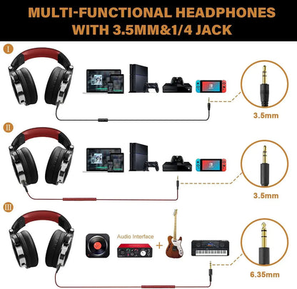 OneOdio Professional DJ Headphones Over-Ear Studio Monitor Headset with Microphone, HiFi Wired Bass Gaming Headphones for PC, Phone, PS4 & Xbox