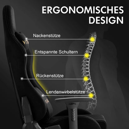 Kitinjoy Natural Suede Gaming Chair High Back Ergonomic Computer Chair with Footrest, Reclining Office Chair, Adjustable Swivel Gaming Seat